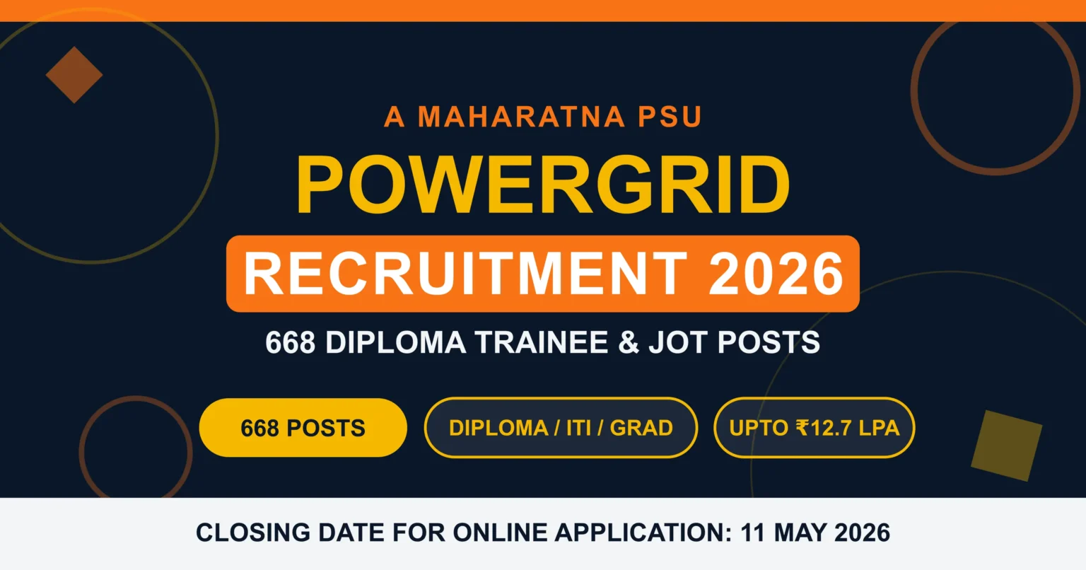 POWERGRID Recruitment 2026 Apply Online for 668 Diploma Trainee & JOT Posts